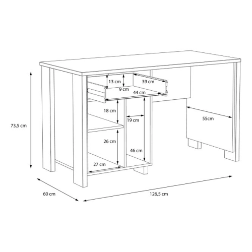 Biurko vintage loft 130x60 cm z szufladą i szafką